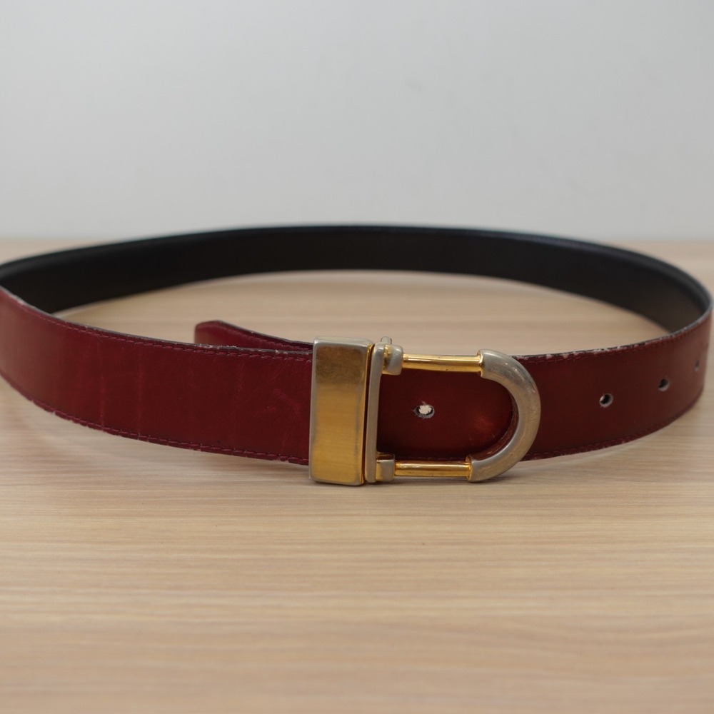 Vintage PAOLO GUCCI Belt 30 S XS Red Leather Gold Buckle Italian Burgundy‎ RARE